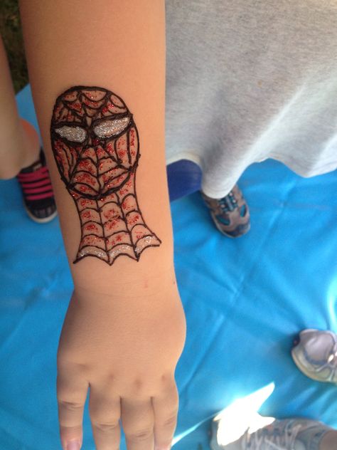 Spider-Man tattoo by Hanna tattoo by Atika Hanna Tattoos, Hanna Tattoo, Blast Over Tattoo, Tattoo Spider, Kids Henna, Spiderman Tattoo, Tattoo Over Scar, Side Neck Tattoo, Man Tattoo