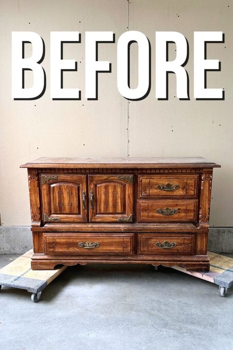 Vintage Buffet Makeover Refurbish Buffet Cabinet, Dresser To Buffet Makeover, Refinish Buffet Cabinet, Oak Buffet Makeover, Refinish Sideboard, Refurbished Buffet Cabinet, Old Buffet Makeover Ideas, Buffet Cabinet Makeover, Buffet Makeover Diy