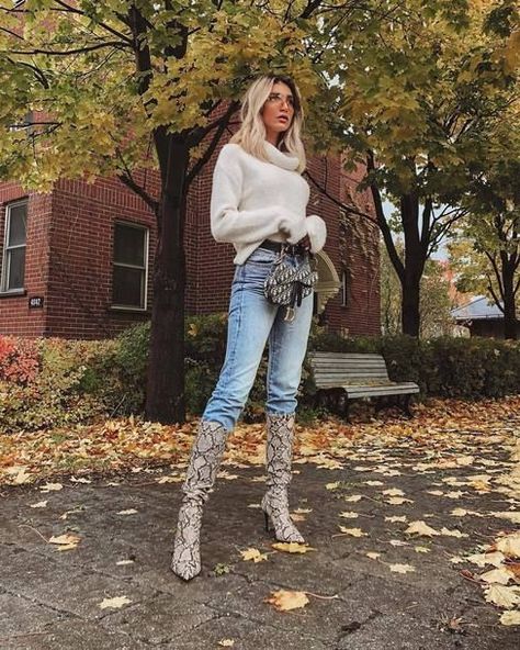 ac796a52db3f16bbdb6557d3d89d1c5adesc42456105ri Outfit Ideas With Snakeskin Boots, Snakeskin Shoes Outfit, Cozy White Sweater, Boots Outfits, Winter Outfits Warm, Snakeskin Boots, Bright Winter, Pinterest Closet, Wardrobe Ideas