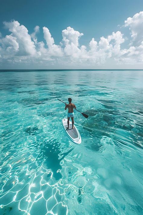 Man gracefully paddle boarding in ocean stock image Paddleboarding Aesthetic, Ocean Clouds, Clouds Background, Background High Quality, Manifestation Board, Ocean Creatures, Virgin Islands, Quality Photo, Paddle Boarding