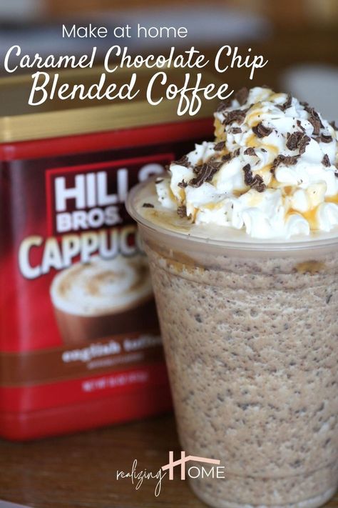 All you need is four ingredients and a blender to whip up a blended coffee at home. Homemade Frappe, Blended Coffee Recipes, Cappuccino Recipe, Coffee Frappuccino, Frappuccino Inspired Recipes, Coffee Treats, Hot Chocolate Drinks, Blended Drinks, Starbucks Inspired Ice Coffee