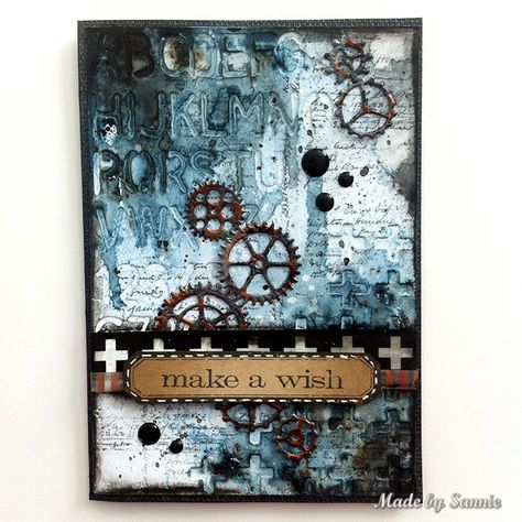 Cards With Cogs And Gears, Cards With Gears, Grunge Cards Handmade, Steampunk Cards Ideas, Tom Holtz, Grunge Cards, Steampunk Cards, Monday Design, Clock Card