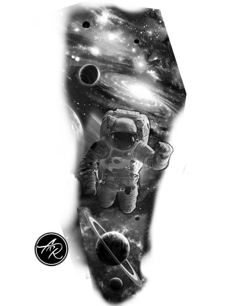 Planets Tattoo Design, Astronaut Tattoo Design, Space Sleeve Tattoo, Galaxy Tattoo Design, Space Tattoo Designs, Gold Tattoo Ink, Galaxy Tattoo Sleeve, Space Tattoo Sleeve, Outer Space Tattoos