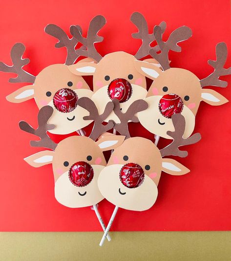 Rudolph Printable, Lollipop Printable, Rudolph Crafts, Christmas Lollipops, Easy Christmas Treats, Christmas Tree Template, Tafel Decor, Template Christmas, Candy Crafts