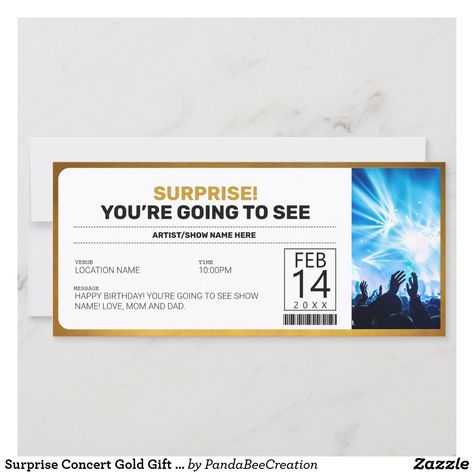 Tickets Gift Ideas, Concert Gift Ideas, Cute Gift Ideas For Him, Xmas Card Messages, Ticket Party Invitations, Free Printable Gift Certificates, Concert Ticket Gift, Gifts For Besties, Metallica Concert