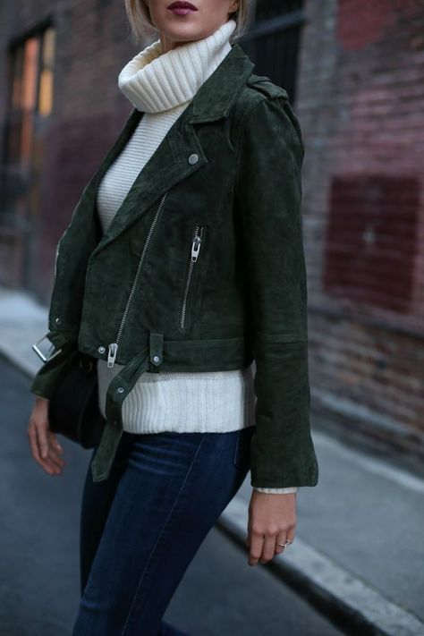 Suede Moto Jacket | MEMORANDUM | Bloglovin’ Green Suede Jacket Outfit, Suede Moto Jacket Outfit, Suede Jacket Outfit, Mary Orton, Moto Jacket Outfit, Blanknyc Suede Moto Jacket, Green Suede Jacket, Suede Moto Jacket, Jacket Outfit