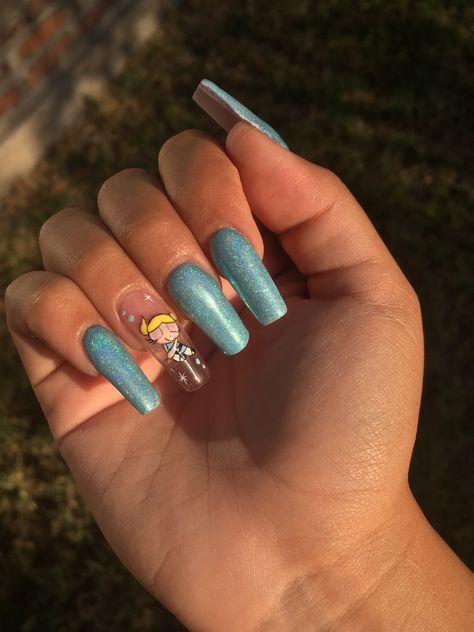 Powerpuff Nails, Powerpuff Bubbles, Bubbles Powerpuff, Acrylics Nails, Magic Nails, Grunge Nails, Polygel Nails, Simple Acrylic Nails, Almond Acrylic Nails