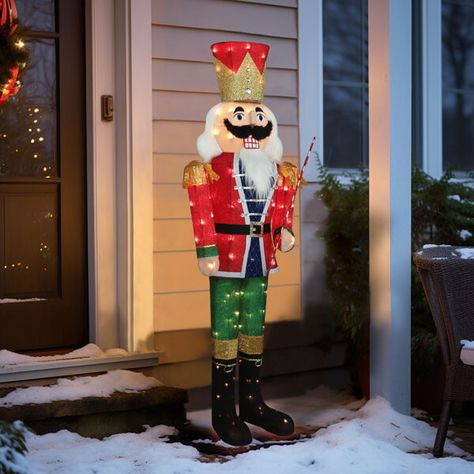 Gutierrez 5 ft Warm White Lighted Soldier Nutcracker Holiday Yard Decoration Lighted Display Nutcracker Outdoor Decor, Classy Christmas Decor Outdoor, Lifesize Nutcracker, Christmas Exterior Decor, Christmas Yard Displays, Outdoor Nutcracker, Christmas Lawn Decor, Christmas Decoration Outside, Outdoor Decor Christmas