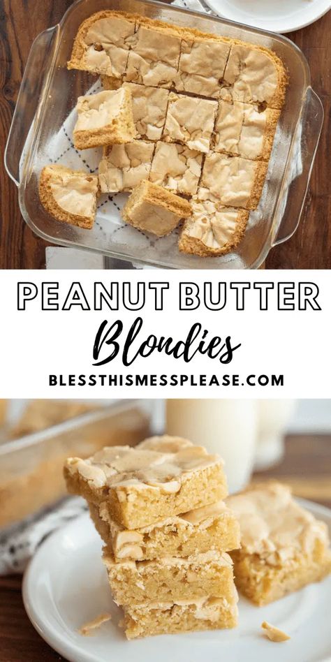 If you're a fan of peanut butter, then you're in for a treat with Peanut Butter Blondies. These yummy bars are soft, chewy and will surely be a hit. Peanut Butter Blondies Recipe, Yummy Bars, Peanut Butter Blondies, Making Peanut Butter, Cookie Cookbook, Crunchy Peanut Butter, Cookie Recipes Homemade, Blondies Recipe, Butter Bars