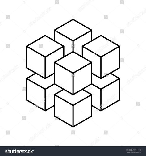 Geometric cube of 8 smaller isometric cubes. Abstract design element. Science or construction concept. Black outline 3D ve #Ad , #Sponsored, #cubes#Abstract#design#isometric Female Digital Art, Isometric Cube, Geometric Graphic Design, Optical Illusion Tattoo, Wal Art, Art Optical, 3d Vector, Geometric Drawing, Cube Design