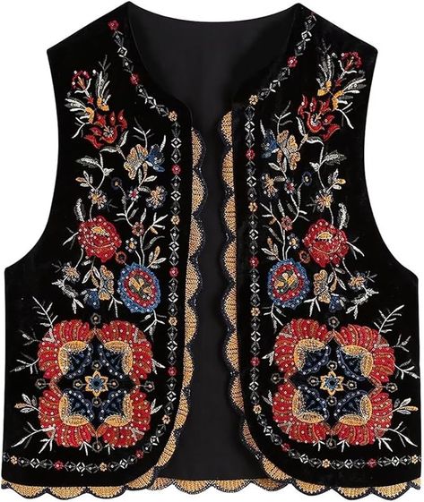 Embroidered Floral Vest for Women Y2K Sleeveless Open Front Crop Top Vintage Boho Crochet Vests Cardigan Blouse, B Velvet Red Floral Black, Large : Amazon.ca: Clothing, Shoes & Accessories Y2k Cardigan, Floral Vest, Waistcoat Woman, Embroidered Vest, Floral Vests, Vest For Women, Linen Cardigan, Vintage Crop Tops, Floral Cardigan