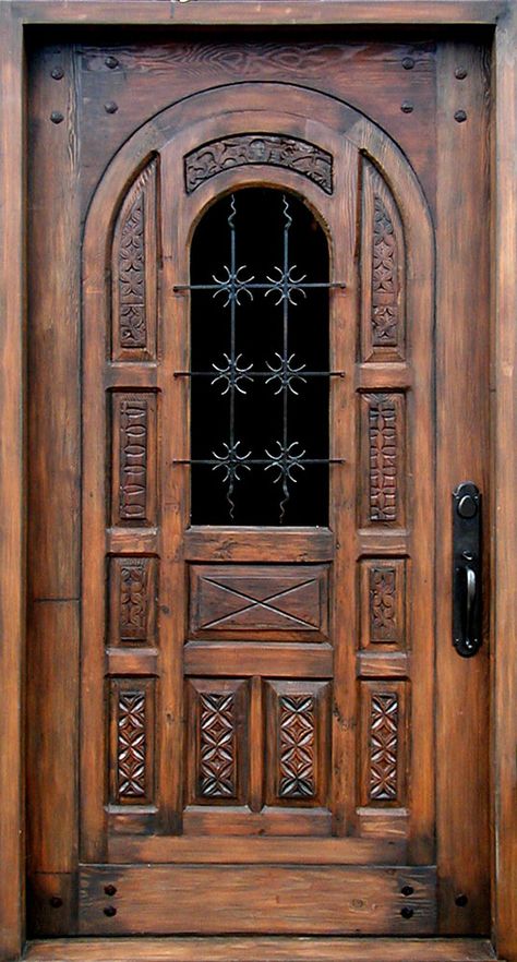 Spanish Style Front Door, Spanish Doors, Mexican Doors, Custom Exterior Doors, Wooden Door Entrance, Gate Wall Design, Redecorating Ideas, Main Entrance Door Design, Wooden Main Door