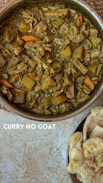 Rachel Ama on Instagram: "🌱 Curry No Goat 🔥 inspired by my one of my fave dishes before I stopped eating meat - curry goat. I love goats and I didn’t want to eat them anymore x I make this every few months when I feel like some proper nostalgic comfort food. Hope you enjoy x Ingredients Green seasoning 4 Spring onions 4 sprigs of thyme Handful of fresh coriander Handful of fresh parsley 6 cloves of garlic 1 celery 1 scotch bonnet, seeds removed for medium heat 1/4 key lime 1 thumb of ginger 1 Vegan Curry Goat, Rachel Ama, Vegan Jamaican, Jackfruit Curry, Green Seasoning, Veg Stock, Full Meals, Vegan Soul Food, Curry Goat