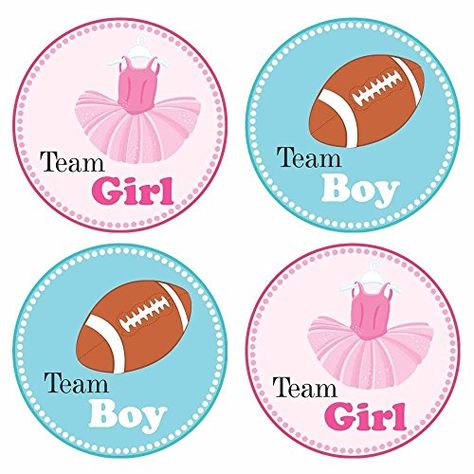 Tutu and Football Gender Reveal Sticker Labels - Team Girl and Boy Baby Shower Party - Set of 30 Football Gender Reveal, Twin Gender Reveal, Football Baby Shower, Baby Boy Shower Party, Handmade Tutu, Ballet Costume, Gender Party, Creative Friends, Candy Stickers