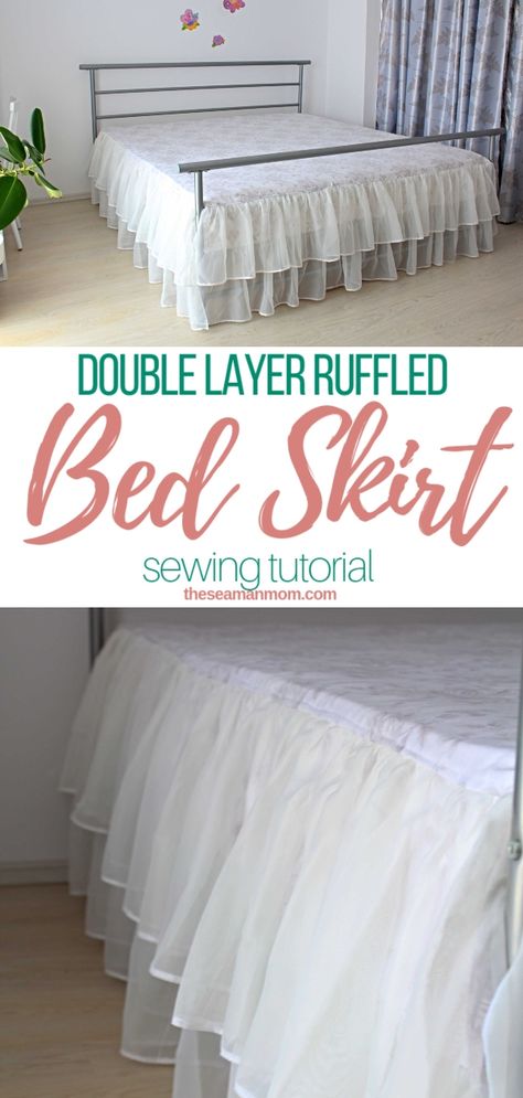 Ever wondered how to make a bed skirt yourself? With this DIY bed skirt tutorial, sewing a bed skirt has never been easier and more enjoyable! And the end result is a practical linen bed skirt with sheer ruffles, loaded with tons of cuteness!  #easypeasycreativeideas #sewing #sew #sewingprojects #sewingpatterns #sewingtutorials #sewingforhome #bedskirt #homedecorideas Wrap Skirt Diy, Diy Bed Skirt, Linen Bed Skirt, Skirt Sewing Tutorial, Make A Bed, Diy Ruffle, Sewing Top, Tutorial Sewing, Skirt Diy