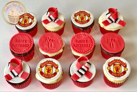 Manchester United Cupcakes Ideas, Man Utd Cupcakes, Man United Cupcakes, Manchester United Birthday Theme, Ronaldo Cupcakes, Manchester United Birthday Party Ideas, Manchester United Theme Cake, Man United Cake Ideas, Birthday Cake Manchester United