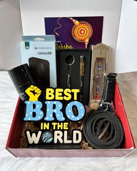 Rakhi combo Includes 1 Fancy printed box 1 zebronics Power Bank 1 Wrist watch (Black / Brown) 1 Gold flake cubic Pen 1 Gold flake cubic keychain (Black / Brown ) 1 Bullet ready Rakhi 1 Belt (Brown / Black) 1 Best Bro table top 1 Card , Roli & Chawal Scope of name customised on pen Keychain set Comes in a fancy printed box 📦 🔹Dispatched on 3rd working day post payment #rakhicombo #hanper #rakshabandhan Pen Keychain, India Festival, Keychain Black, Fancy Print, Brother And Sister Love, Gold Flake, Belt Brown, Print Box, Keychain Set