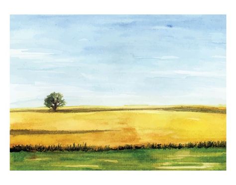 Yellow Field, Yellow Fields, Watercolor Art Landscape, Architecture Drawing Art, Watercolor Paintings Easy, Watercolor Landscape Paintings, Landscape Scenery, Easy Watercolor, Watercolor Inspiration