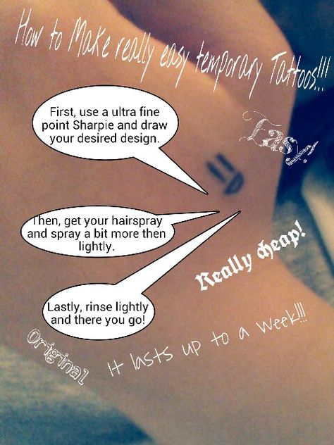 After watching ThreadBanger try to do a temporary tattoo. I decided to make a formula that works, without the baby powder it works!!! How To Give Yourself A Temporary Tattoo, Diy Tattoos, Make Temporary Tattoo, Fun Doodles, Diy Tattoo Permanent, Tattoo Diy, Creativity Ideas, Small Quote Tattoos, Sharpie Tattoos