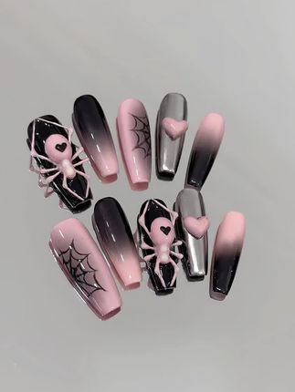 Nails Horror, Horror Nails, Aries Women, Pink Spider, Band Nails, Fake Nails Designs, Punk Nails, Gothic Nails, Anime Nails