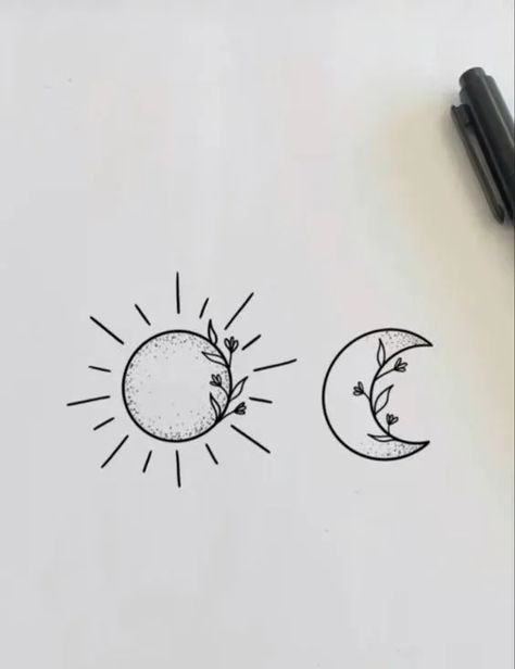 Easy Drawing Ideas For Beginners, Tattoos Zodiac, Tattoos Moon, Tattoo Sonne, Maching Tattoos, Tattoos Heart, Moon Sun Tattoo, Cute Matching Tattoos, Matching Friend Tattoos