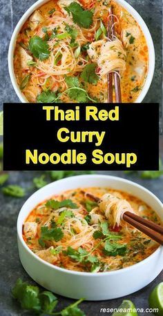 Thai Red Curry Noodle Soup, Chicken Rice Noodles, Red Curry Noodle Soup, Curry Noodle Soup, Rice Recipes For Dinner, Curry Noodles, Curry Soup, Asian Soup, Easy Soups