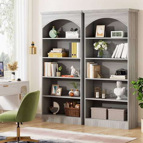 Amazon.com: Tribesigns 5-Shelf Gray Bookcase Set of 2, 70.9'' Tall Bookshelf with Storage Shelves, Vintage Freestanding Library Book Shelving Unit for Living Room, Home Office (Light Grey) : Home & Kitchen White Bookshelf Decor, Wooden Library, Bookshelf With Storage, Study Den, White Bookshelf, Bedroom Library, Oak Bookshelves, Tall Bookshelf, Slim Bookcase