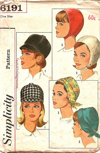 Simplicity pattern no. 6191 from 1965 Jockey Hat, 1960s Hats, 1960s Patterns, Helmet Hat, Hat Patterns To Sew, Hat Styles, Soft Hats, Millinery Hats, Simplicity Sewing