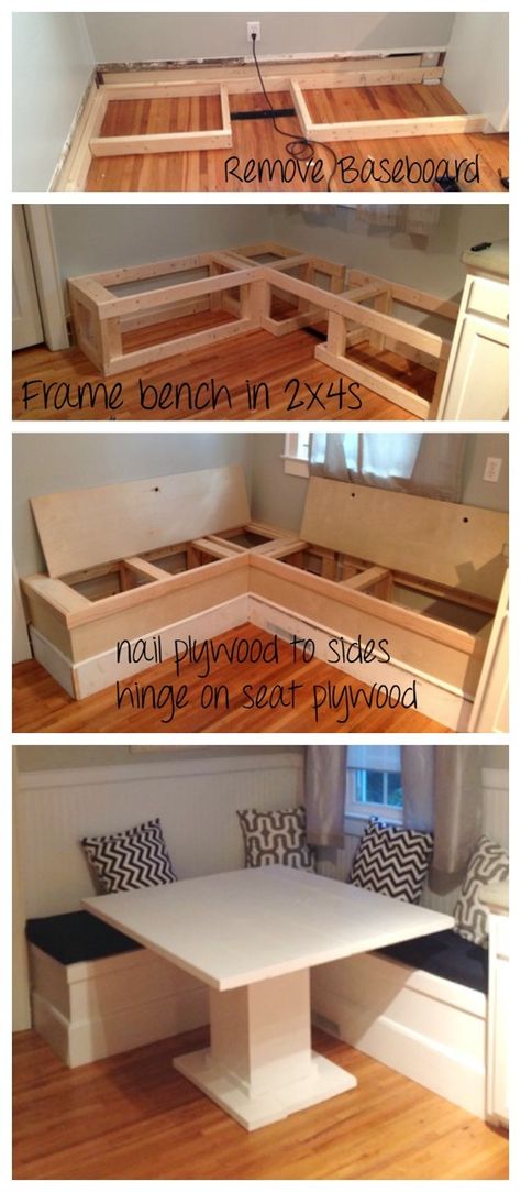 Dröm Hus Planer, Breakfast Nook With Storage, Diy Breakfast Nook, Diy Bank, Diy Breakfast, Cheap Living Room Decor, Kitchen Apartment, Kitchen Banquette, Home Gym Decor