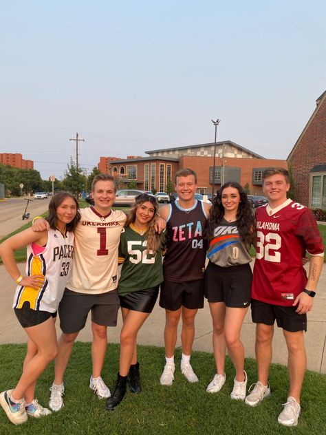 Sports Jersey Day Spirit Week, Jersey Football Theme, Jersey Theme Party Outfit, Jersey Party Theme, Jersey Theme Football Game, Jersey Day Spirit Week, Jersey Themed Party, Spirit Weeks, Frat Outfits