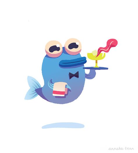 http://annekatran.blogspot.com.es/2012/12/drink.html Fish Character Illustration, Cute Characters Kawaii, Fish Character Design, Fish Character, Fish Cartoon, Pig Character, I'm Still Here, Illustrator Artist, Concept Art Character