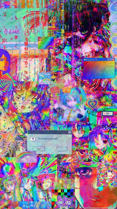 #glitch #glitter #hyperpop #colorful #eyestrain #anime #webcore Hyperpop Aesthetic, Hyperpop Wallpaper, Anime Webcore, 2000s Art, Japanese Art, Art Wallpaper, Glitter, Drawings, Anime