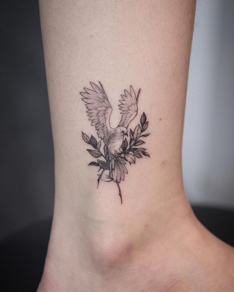 🕊️️ dove tattoo Biblical Tattoos Sleeve, Fine Line Dove Tattoo, Grandma Tattoos, Targaryen Tattoo, Catholic Tattoos, Biblical Tattoos, Dragons Tattoo, Tattoo Artist Tattoo, Dove Tattoos