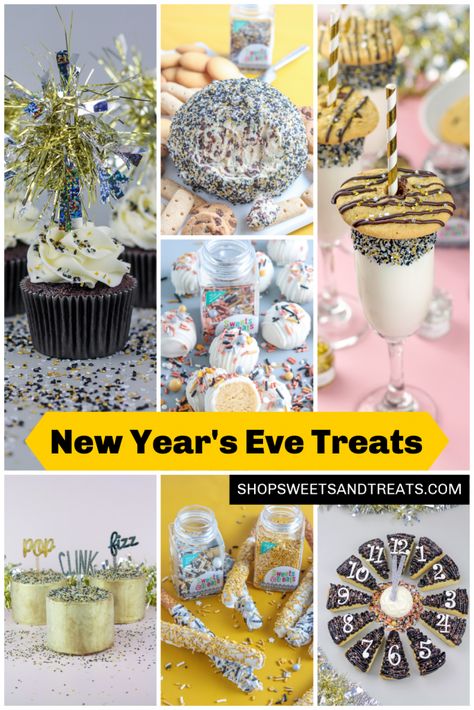 Here are seven fun and festive New Years Eve Treats that are easy to make and will Wow your family and friends. Nye Treats For Kids, New Years Treats Ideas, New Year’s Eve Treats, New Years Eve Treats, Nye Treats, New Years Eve Desserts, Kids Nye, Chocolate Covered Pretzels Christmas, Office Treats