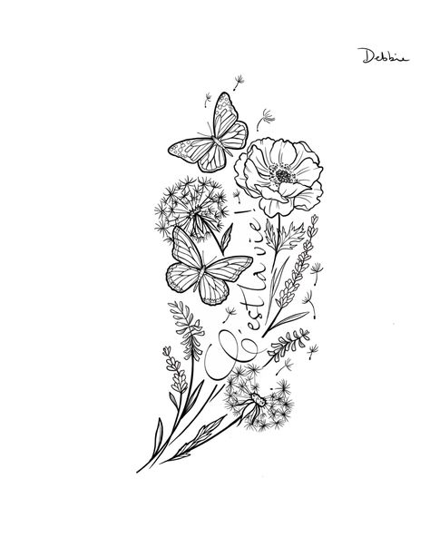 Carnation Butterfly Tattoo, Butterfly And Carnation Tattoo, Vines And Butterflies Tattoo, Vine Tattoos With Butterflies, Flower Vine And Butterfly Tattoo, Wildflower Bouquet Tattoo With Butterfly, Carnation Flower Tattoo, Anklet Tattoos, Vine Tattoos