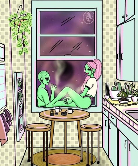 Alien Aesthetic, Arte Alien, Dope Cartoon Art, Alien Art, Trippy Art, Hippie Art, Funky Art, Canvas Art Painting, الرسومات اللطيفة