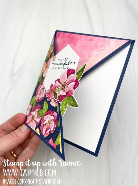 Stampin' Up! *NEW* Hues of Happiness Fun Fold Card Hues Of Happiness, Greeting Card Ideas, Stampin Up Birthday Cards, Fancy Fold Card Tutorials, Card Making Tutorials, Fancy Fold Cards, Cards Ideas, Stamping Up Cards, Fancy Folds