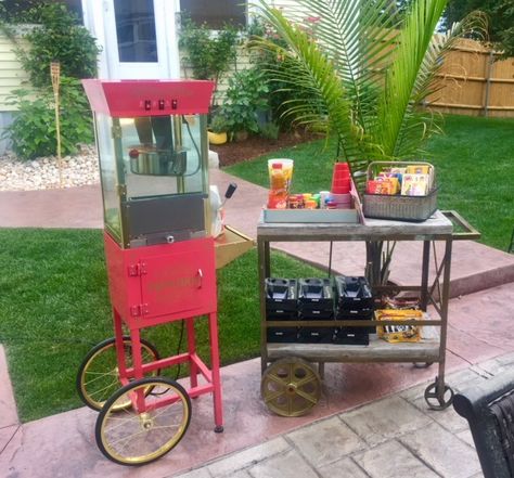 Set up a popcorn 🍿 station for your outdoor movie 🎥 night.  Add movie theater style candy and toppings. Mobile Movie Theater, Movie Theater Theme, Popcorn Station, Outdoor Movie Night, Outdoor Movie, Outdoor Parties, Outdoor Party, Movie Theater, Popcorn Maker