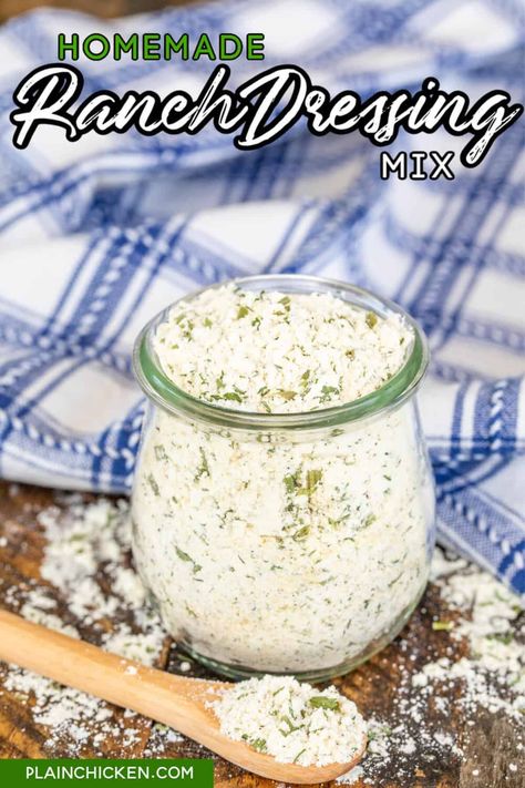 Homemade Ranch Dressing Mix - ditch the packets for an easy homemade dressing mix without all the salt and MSG! Buttermilk powder, parsley, garlic powder, onion powder, chives, dill, salt, and pepper. Great for dips, dressings, and casseroles. Mix will keep for about 2 months. #ranch #saladdressing #dressing #seasoning Homemade Ranch Dressing Mix Recipe, Make Ranch Dressing, Ranch Dressing Mix Recipe, How To Make Ranch, Dill Salt, Homemade Ranch Dressing Mix, Ranch Seasoning Recipes, Buttermilk Powder, Ranch Dressing Recipe Homemade