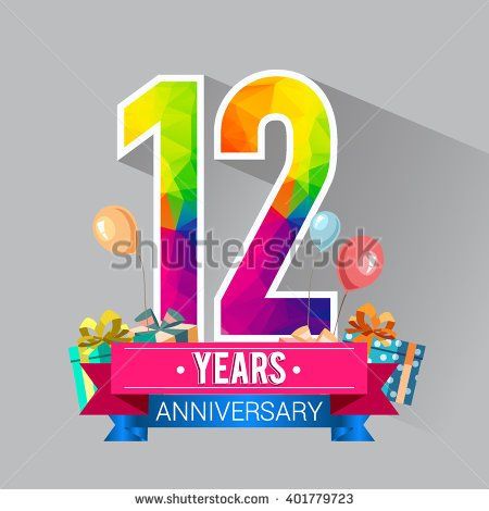 12 Years Anniversary celebration logo, 12th Anniversary celebration, with gift box and balloons, colorful polygonal design. - stock vector Work Anniversary Quotes, 12 Year Anniversary, Happy 12th Anniversary, Birthday Month Quotes, Polygonal Design, 12th Wedding Anniversary, Happy Birthday Clip Art, Happy Birthday Flowers Wishes, Birthday Clip