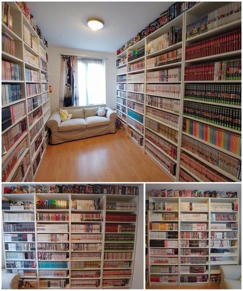 Manga Room Ideas, Manga Collection Room, Manga Bookshelf, Manga Library, Manga Shelves, Manga Room, Manga Shelf, Anime Bedroom Ideas, Gamer Aesthetic