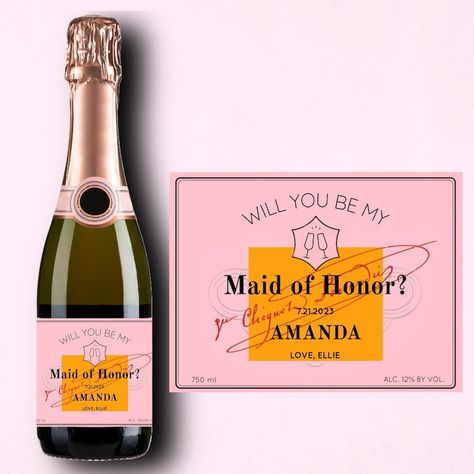 Bridesmaid Proposal Champagne Labels Maid of Honour Proposal - Etsy Australia Pink Bridesmaid Proposal, Bridesmaid Proposal Champagne, Custom Champagne Labels, Engagement Wine Labels, Maid Of Honour Proposal, Bridesmaid Proposals, Champagne Bottle Labels, Custom Wine Labels, Wedding Bottles