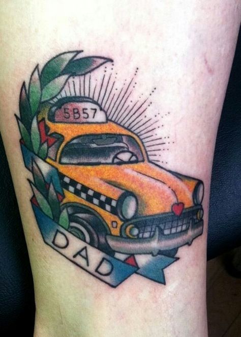 "Sometimes I feel like the only cab on the road." compass with this Taxi Tattoo, Truck Tattoo, Dad Tattoo, New York Tattoo, Tattoo Sleeves, Yellow Cabs, Dad Tattoos, Tattoo Sketch, Tattoo Lettering