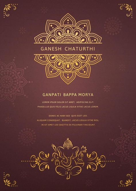 Happy Ganesh chaturthi design with golden line Ganesha and mandala elements on burgundy red background Ganesh Chaturthi Background, Teal Sofa Living Room, Quote Template Design, Sr Logo, Mandala Elements, Golden Line, Ganapati Decoration, Teal Sofa, Vector Nature