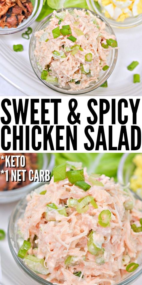 Keto Sweet and Spicy Canned Chicken Salad #ketosweetandspicychickensalad #sweetandspicychickensalad Keto Spicy Chicken Sandwich, Chicken Salad From Canned Chicken, Spicy Chicken Salad Recipe, Spicy Recipes Easy, Chicken Salad Keto, Canned Chicken Salad, Canned Chicken Salad Recipe, Spicy Chicken Salad, Sweet Spicy Chicken