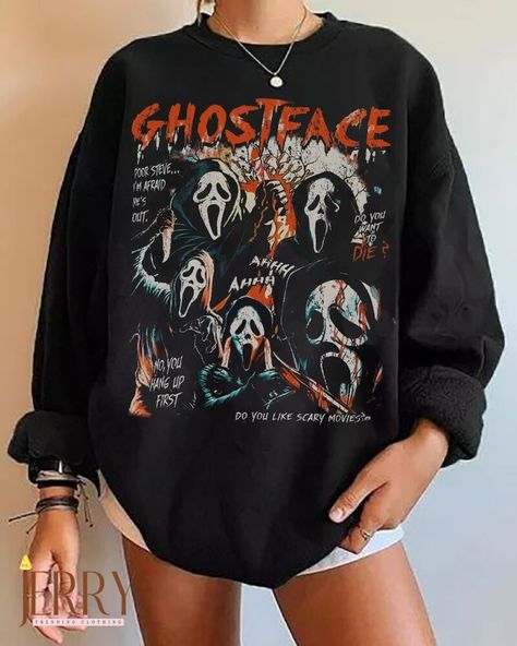 Vintage Halloween Ghost Face Comfort Sweatshirt, Halloween Unisex Comfort Sweatshirt Check more at https://jerryclothing.com/product/vintage-halloween-ghost-face-comfort-sweatshirt-halloween-unisex-comfort-sweatshirt/ Ghost Face Sweatshirt, Horror Outfits, Typography Clothes, Vintage Halloween Ghost, Scream Outfits, Diy Clothes Projects, Horror Clothes, Halloween Tee Shirts, Horror Movie Shirts