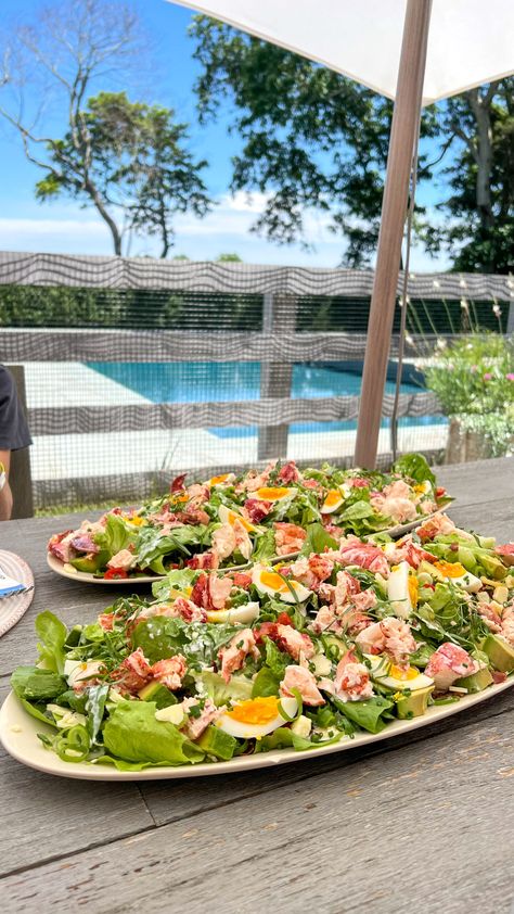 Lobster Cobb Salad Summer Cobb Salad, Lobster Salad Recipes, Lobster Cobb Salad, Wishbone Kitchen, Citrus Salsa, Seafood Dinner Party, Tomato Galette, Hamptons Party, Tuna Sashimi