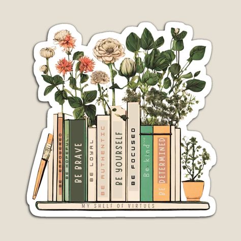 Get my art printed on awesome products. Support me at Redbubble #RBandME: https://www.redbubble.com/i/magnet/My-Shelf-of-Virtues-by-Noemill/160258137.TBCTK?asc=u Book Lover Stickers, 2025 Sticker, Stickers Books, Books Stickers, Printable Collage Sheet, Paper Toy, Sticker Template, Notebook Stickers, Decorate Notebook