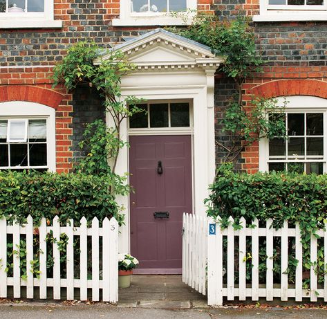 Create Gorgeous Curb Appeal with Front Door Colour Ideas | Maria Killam House Doors Colors, Entry Door Colors, London Brick, Front Door Paint Colors, Door Colors, Purple Door, Door Paint Colors, Home Staging Tips, Red Brick House