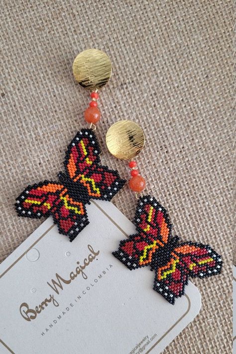 Butterfly Beaded Earrings, Miyuki Earrings, Rings Making, Miyuki Beads Pattern, Hollywood Fl, Nature Earrings, Seed Bead Patterns, Magical Jewelry, Beads Earrings